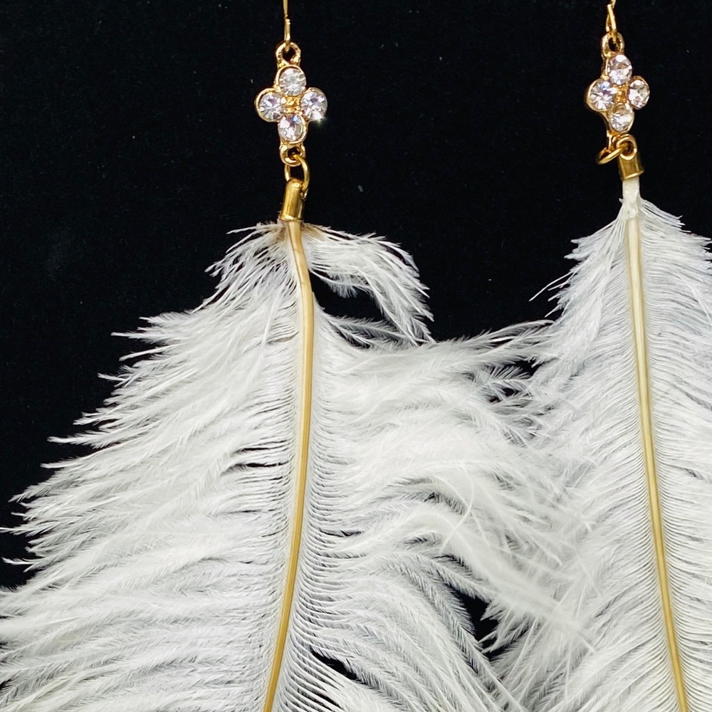 Long White Feather Earrings